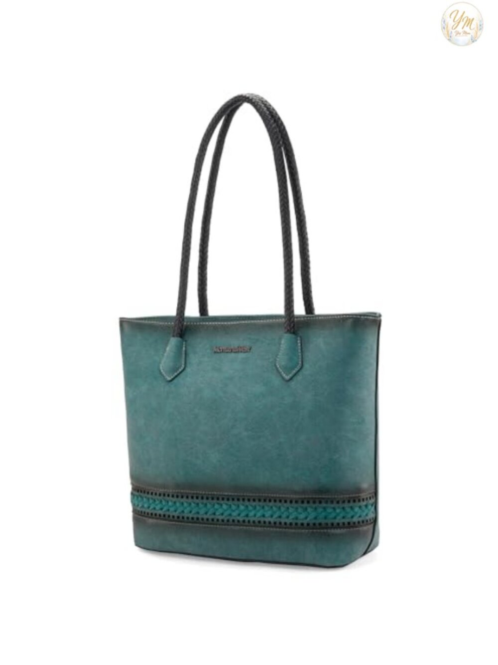 Vegan Leather Woven Tote Bag with Back Zipper Pocket